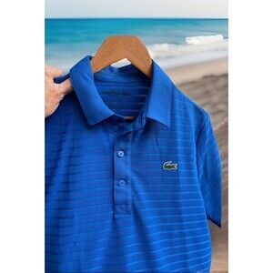 Lacoste Sport Polo Shirt Blue Stripe Presidents Cup Embroidered Mens FR 4/Medium